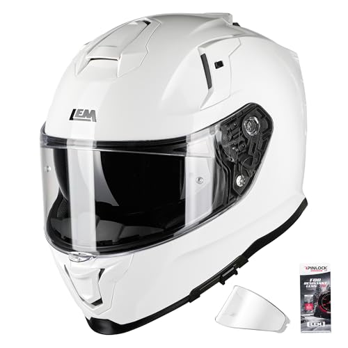 LEM Motorcycle Helmets Full Face for Men, Motorcycle Helmet for Adults, DOT Certified, PINLOCK & DVS Dual Vision, Motorcycle Street Bike Helmet, Bluetooth Speaker Pockets (White X-Small) VZN FP09 - color: White, size: X-Small