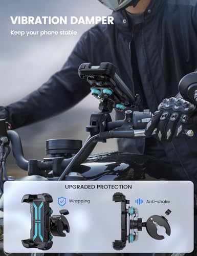 Lamicall Motorcycle Phone Mount Holder - [Dual Vibration Dampener] [Upgrade Handlebar Clip] Motorcycle Cell Phone Holder, Bike Phone Mount, Fit iPhone 16/15/14/13 Pro Max, 4.7-6.7" Phones, Blue - color: Blue