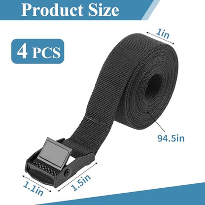 PEASUG Tie Down Straps, 4 Pcs Lashing Small Ratchet Straps with Buckles, 1" x 7.8' Adjustable Simple Cinch Cam Pull Suitable for Trucks, Cargo, Luggage Black - color: Black, size: 1" x 7.8'