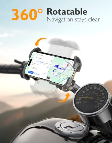 Bike Phone Holder, [Vibration Damper] [Tool-Free] Motorcycle Phone Mount, [Silicone Cushion] Handlebar Mount with Security Lock Compatible with iPhone, Samsung and 4.7-6.9'' Devices - style: Shock-Absorption Mount