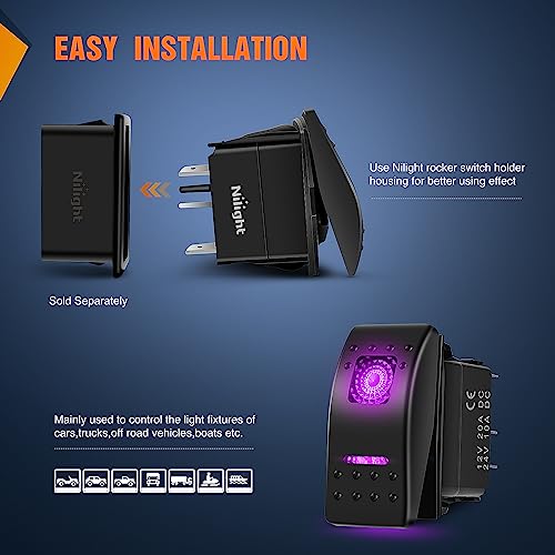 Nilight 3 Pack Rocker Switches with Night Glow Stickers On Off 5 PIN SPST LED Switch Pinkish Purple Backlit 12V/24V for Cars Trucks RVs Boats Auto Motorcycles - color: Purple 3 PCS