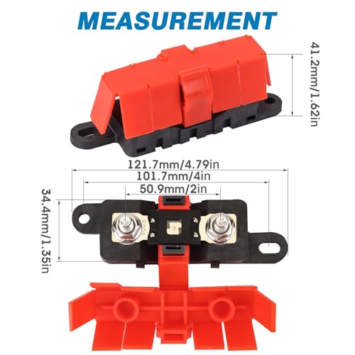 GLOSO Mega Fuse Holder with Cover M8 Stud 400 Amp Rating 4 Pack DMM - color: 4 Red Fuse Holder, size: Fuse Holder