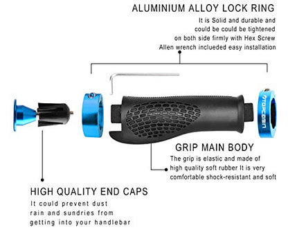 TOPCABIN Ergonomic Bike Grips - Widen Holding Rubber Grips with Aluminum LockGrips for Mountain & Road Bikes - color: (Aluminum Lock Plug+grips) Light blue 1 Pair