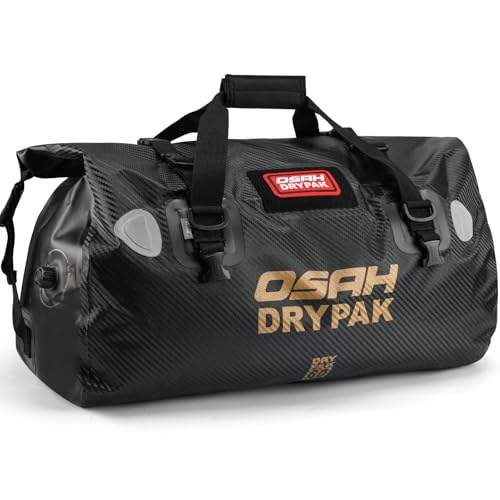 OSAH DRYPAK Waterproof Duffel Bag - Motorcycle Dry Bag Tail Bag with Large Storage Space, Waterproof Luggage Duffle Bags with Outer Mesh Zipper Pocket for Camping, Kayaking, Fishing & Traveling - color: Carbon Fibre, size: 60L
