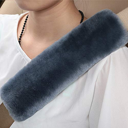 OGLAND Genuine Sheepskin Car Seat Belt Cover Pad-Soft Fuzzy Fluffy Seatbelt Covers-Comfy Shoulder Pad Neck Cushion Protector for Woman, Man, Girl Car Accessories (1Pcs/Blue Gray) - color: Blue Grey