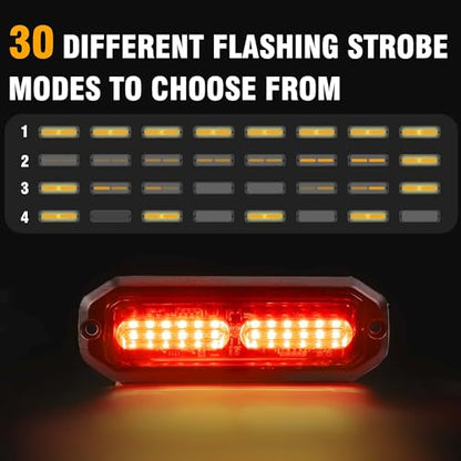 WINECO 8PCS LED Strobe Lights kit 12V Sync Feature Red 12LED Emergency Hazard Warning Lights with Strobe Controller for Trucks Vehicles ATV RV Cars Van - color: Red