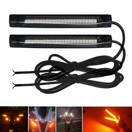 2Pcs 10CM Amber led Strip Motorcycle Turn signal lights,Universal Front Rear Indicator Blinker Tail Light Bars with 24LED 12V for Motorcycle Trailer ATV UTV SUV Golf Cart