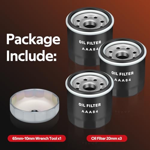 JAVIK 3x Oil Filter 20mm & 65mm-10mm Wrench Tool Fit for Kawasaki KAF300 KAF400 KAF620 KAF622 KAT620 1991-2024,O.E.M#49065-7010 49065-2078