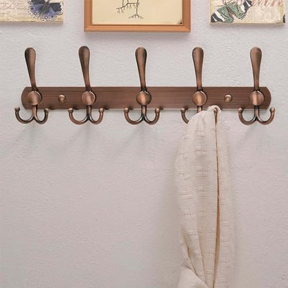 Dseap Wall Mounted Coat Rack - 5 Tri Hooks, Heavy Duty, Stainless Steel, Metal Coat Hook Rail for Coat Hat Towel Purse Robes Mudroom Bathroom Entryway,Antique Copper - color: Antique Copper, size: L=16" (1 Pcs)