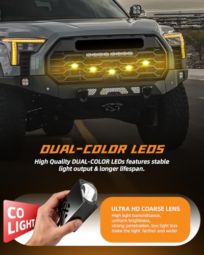 CO LIGHT 4Pcs Low Profile LED Grille Lights with Lens, Dual Color White & Yellow Hi-Lo Beam, Strobe Auxiliary Fog Lights, 12V-24V Offroad Lamps for Truck Pickup SUV ATV UTV - size: 2pcs