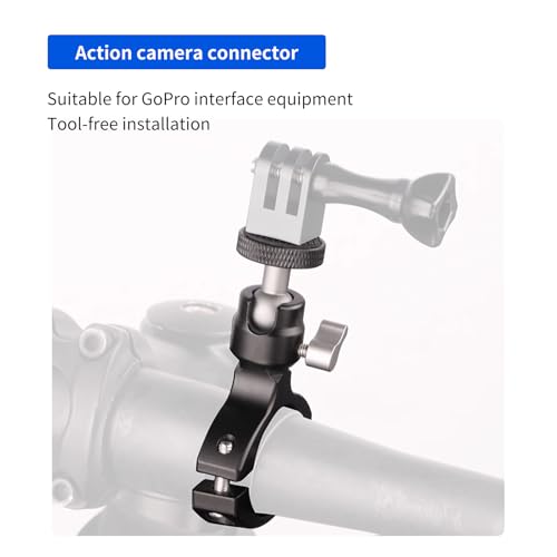 Bike Camera Handlebar Mount Motorcycle Pole Mount with 360° Ballhead Aluminum Handlebar Holder Compatible with GoPro/Insta360/AKASO/DJI Osmo Action Cameras