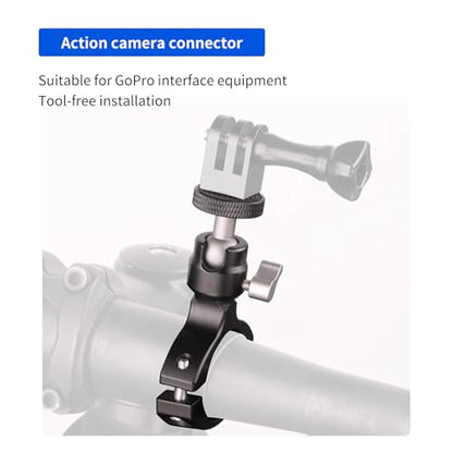 Bike Camera Handlebar Mount Motorcycle Pole Mount with 360° Ballhead Aluminum Handlebar Holder Compatible with GoPro/Insta360/AKASO/DJI Osmo Action Cameras
