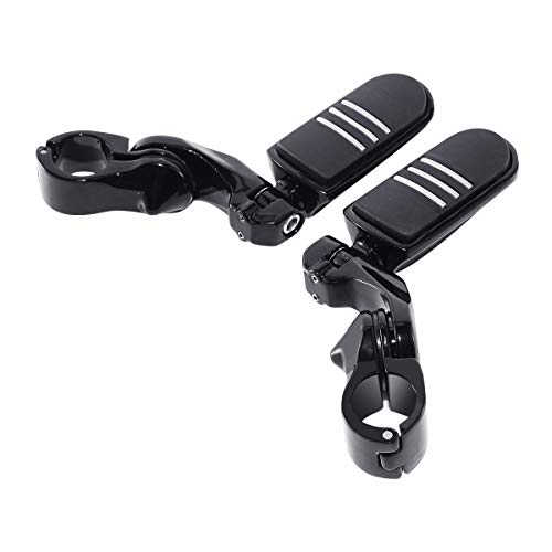 SLMOTO Streamliner Footpegs+Short Angled Adjustable Highway Peg Mount Kit Fits for Street Glide Road King Electra Glide with 1.25" Engine Guard 1 1/4 Highway Bar Black - color: Black