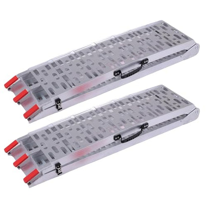 2PCS 7.3ft Aluminum Motorcycle Ramp Folding Heavy Duty Ramp with Load Straps for Pickup Trucks Motorcycles ATVs Lawn Mowers