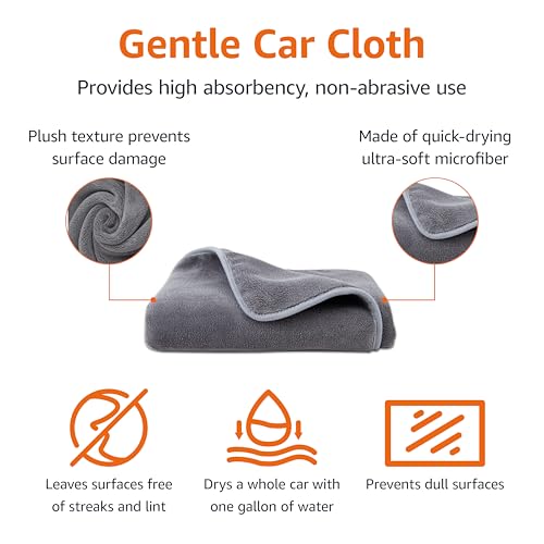 Amazon Basics Super Absorbent Microfiber Car Drying Towel, Streak-Free, Non-Abrasive, 36"L x 25"W, Gray - color: Gray, size: 36"L x 25"W