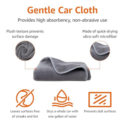 Amazon Basics Super Absorbent Microfiber Car Drying Towel, Streak-Free, Non-Abrasive, 36"L x 25"W, Gray - color: Gray, size: 36"L x 25"W