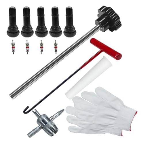 Tire Valve Stem Core Quickly Replacement Tool Kit, Quick Change Stem Removal Tool with 4-Way Valve Tool & 5 TR413 Valves for Replacing Leaky Valves, Tire Valve Tool for Car Truck Motorcycle (Black) - color: Black