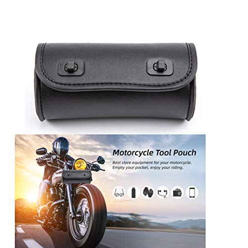 Motorcycle Fork Bag PU Leather Bike Handlebar Tool Bag Sissy Bar Roll Storage Bag - Small (Black) - color: Black