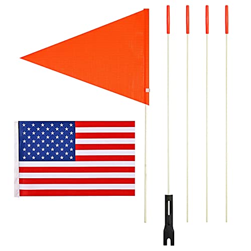 MAKABAKA Bike Safety Flag with Polyester Full Color Tear-Resistant Waterproof Orange Safety Flag. Pole 6-Foot Height Orange（1Pack，with American Flag）