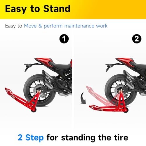 Aluminum Motorcycle Stands Front and Rear 880lbs Heavy Duty Wheel Lift Combo Swingarm Spool Peddock Stand for Yamaha Honda Kawasaki Suzuki U+L Red - color: Red