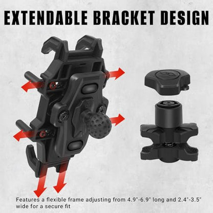 Motorcycle Mirrors For Handlebars With Phone Mount, Impact-Resistant ATV Mirrors, Adjustable Universal Rear View Mirrors Compatible With Honda Yamaha Suzuki Kawasaki E-Bike ATV Mopeds Scooter Cruiser