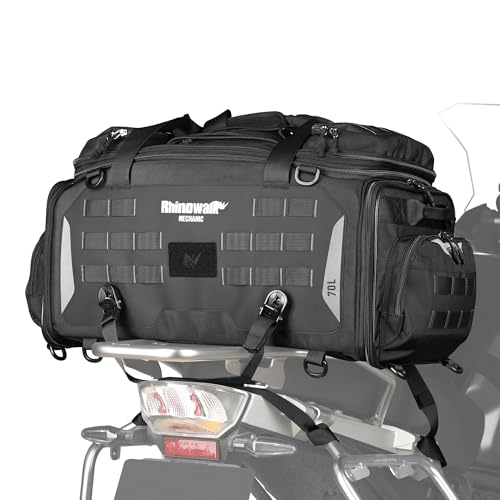 HUNTVP Motorcycle Tail Bag 50-70L Waterproof Expandable Motorcycle Bags for Back Seat Rear Rack Bag Motorbike Trunk Travel Luggage Bags Backpack with MOLLE System, Black - color: Black 50-70L