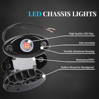 4PCS Car LED Rock Lights, High Brightness Waterproof Vehicle Underglow Fender Lights, Multifunction Auto Neon Trail Rig Lighting Accessories, Universal for Pickup ATV Off Road (Red) - color: Red