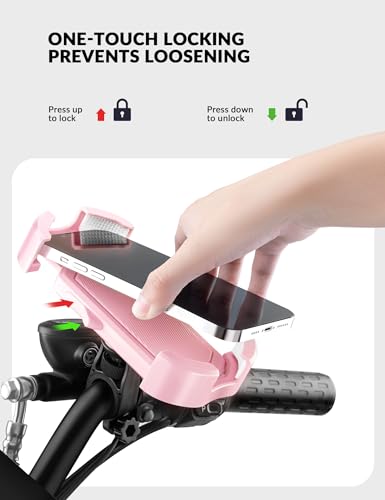 ROCKBROS Bike Phone Holder - Motorcycle & Scooter Mount, Adjustable, Shockproof, Security Lock, 4.7'-6.8' Phones - color: Handlebar Mount Pink