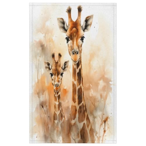 Watercolor Giraffe Kitchen Towels Set of 2 Absorbent Drying Dish Towels for Home and Bathroom - color: Brown