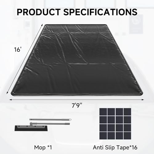 SUNYRISY 7'9" x 16' Containment Garage Floor Mat Under Car, Heavy Duty Waterproof Garage Carpet Floor Protection Non-Slip Parking Mat with Squeegee for Cars SUVs Trucks - size: 7'9" x 16'