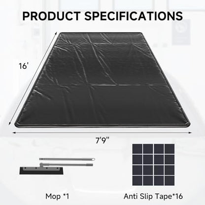 SUNYRISY 7'9" x 16' Containment Garage Floor Mat Under Car, Heavy Duty Waterproof Garage Carpet Floor Protection Non-Slip Parking Mat with Squeegee for Cars SUVs Trucks - size: 7'9" x 16'