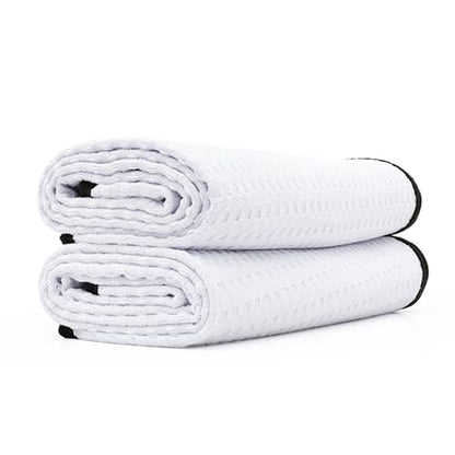 The Rag Company Dry Me A River, Professional Korean 70/30 Blend Microfiber Waffle-Weave Drying & Detailing Towels, Soft Suede Edges, 390 GSM, 20x40 Inches, White, 2-Pack - color: White, size: 20in x 40in