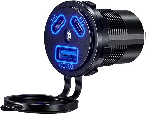 12V Type C USB Outlet Quick Car Charger Socket Dual Port Type C Fast Charger Socket Power Waterproof 12V / 24V Marine Boat Motorcycle Truck - size: 1 Pack