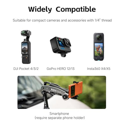 MOVMAX Blade Arm Solar Electronic Suction Cup Mount, Shock Absorber Arm Car Mount for DJI Pocket 4/3, GoPro Hero 13, 360 Action Cameras with Auto Pressure Detection & LCD Display, Pocket 3 Accessories - style: New Solar Suction Mount for Car