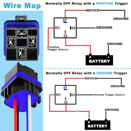 4Pin 12V 40/30 Amp Waterproof Relay Switch Harness Set - 12V DC 4-Pin SPDT Automotive Relays 14 AWG Hot Wires(2Pcs) - size: 2PCS