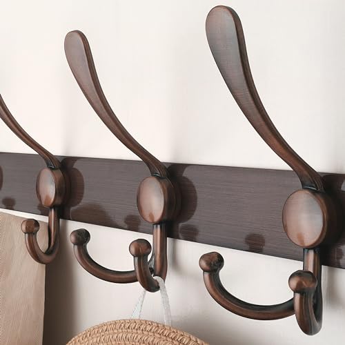 Dseap Coat Rack Wall Mount - 38” Long 10-Tri-Hooks Heavy Duty Coat Hanger Rail Wall Hooks for Hanging Coats Hats Clothing Clothes Purse Mudroom Entryway, Antique Copper - color: Antique Copper, size: L=38” (1 Pcs)