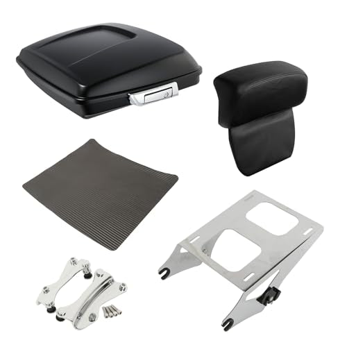 XFMT 5.5" Matte Black Razor Trunk W/Backrest Pad + Chrome Mount Bracket + Docking Kit For Harley Touring Road King Street Glide Road Glide Electra Glide Ultra Classic 2014-Later - color: Matte Black Set 9