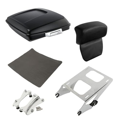 XFMT 5.5" Matte Black Razor Trunk W/Backrest Pad + Chrome Mount Bracket + Docking Kit For Harley Touring Road King Street Glide Road Glide Electra Glide Ultra Classic 2014-Later - color: Matte Black Set 9