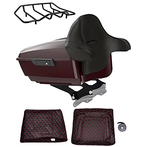 Advanblack Billiard Burgundy King Tour Trunk Pack, Black Mount Bracket, Top Luggage Rack, Red Trunk Pak Liners Fit for 09-Later Harley Touring, Road Glide, Street Glide Special, Electra Glide - color: Billiard Burgundy