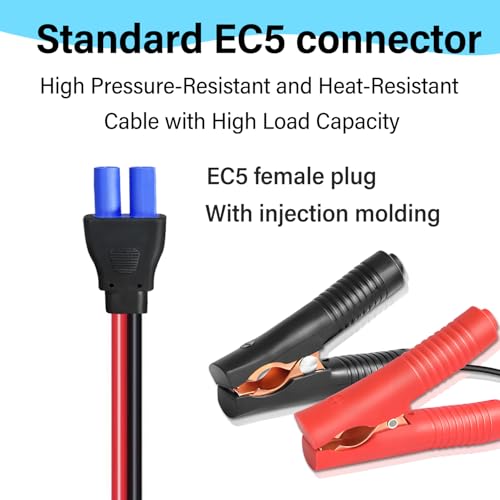10AWG EC5 Jump Starter Cable with Battery Clamps,12V Alligator Clips to EC5 Connector Extension Charging Cable for Emergency Car Jump Starter Booster.(2FT) - size: Alligator Clip to EC5