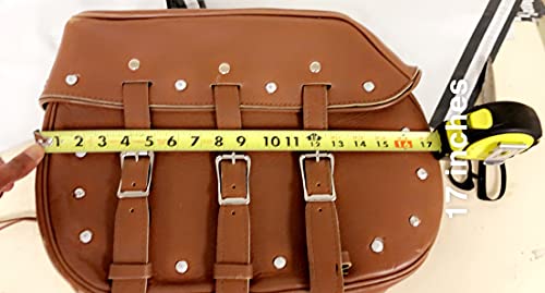 Motorcycle Large Saddle Tan Color Studed 3 Strap Real Leather Saddlebag Biker