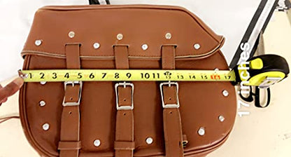 Motorcycle Large Saddle Tan Color Studed 3 Strap Real Leather Saddlebag Biker
