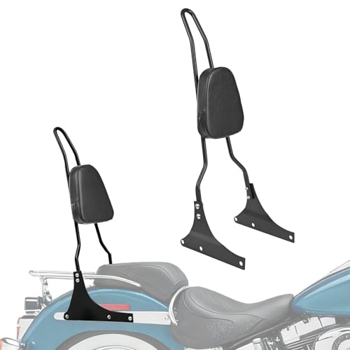 Motorcycle Passenger Sissy Bar Rear Tall Backrest Cushion Pad For Harley Davidson Heritage Softail Custom FXSTC Classic FLSTC Springer FLSTS Fat Boy EFI FLSTF (Black) - color: Black