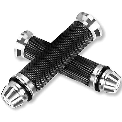 Motorcycle Gunmetal Rubber Hand Grip for 7/8" 22mm Handlebar Street Sport Dirt Bike with Billet Aluminum Bar End Cap - color: silver
