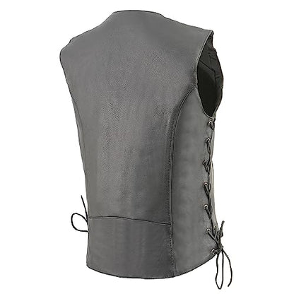 Milwaukee Leather Women's Black Leather Classic V-Neck Side Lace Motorcycle Rider Vest W/Front Snap Closure MLL4500 - size: Medium