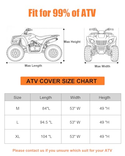 Full Enclosed ATV Covers Waterproof Outdoor Heavy Duty 4 Wheeler Cover All Season Weather Proof Quad Cover with Reflective Strips Fits ATV Length up to 84" Windproof Sunproof Dustproof - size: 5.(ATV)84"Lx53"Wx49"H