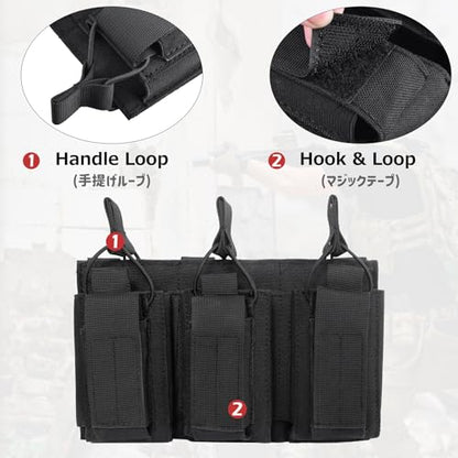 Azarxis Tactical Mini Belt Pouches, Multi-Purpose Small Battery Case Compact Utility EDC Card Slot Holder Waist Bags Military Molle Pack Sundries Storage Pack - color: #04 Black - Pistol Mag Pouch - 3 Pockets
