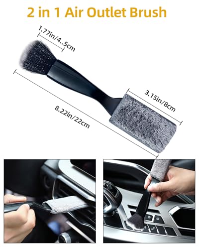 Car Detailing Brush Set, Ultra Soft Boars Hair Car Interior Detailing Brushes, Car Interior Detailing Kit, Car Cleaning Gel Supplies Kit, Car Dust Brush, Car Accessories for Truck, SUV, Interior-3pcs