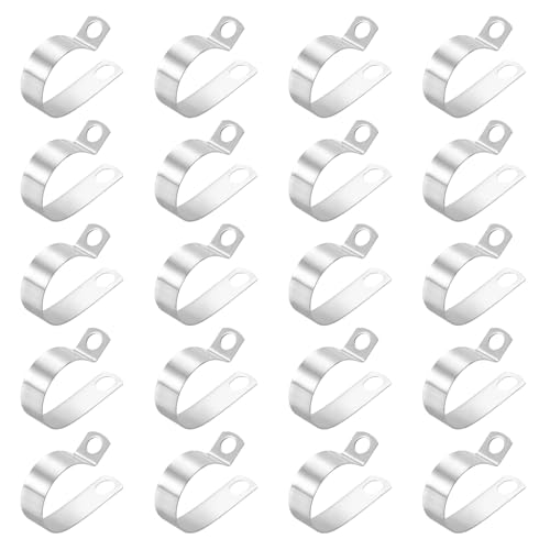 HARFINGTON 20pcs Metal Wire Clamp 1-1/4" Inch (32mm) R-Type Cable Clip 304 Stainless Steel Conduit Cable Clamp Cord Fastener Holder Strap Clip for Industrial Household Installation Pipe Wire - size: 1-1/4" (32mm)