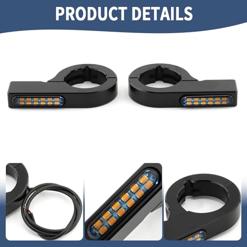 Motorcycle Turn Signals LED 31-34mm Front Fork Turn Signal Lights Indicator Clamps Amber Lamp 12V Fit for Harley Honda Yamaha Kawasaki Suzuki Indian Cafe Racer Chopper Bobber Custom - size: 31-34mm
